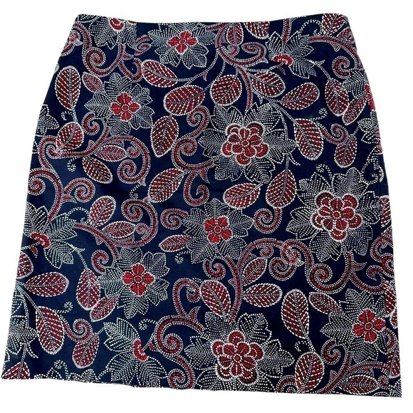 Talbots Navy and Red Floral Poplin Pencil Skirt, 8 - Picture 1 of 5